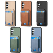 For Samsung Galaxy S25 Ultra 5G Carbon Fiber Vertical Flip Wallet Stand Phone Case(Khaki)