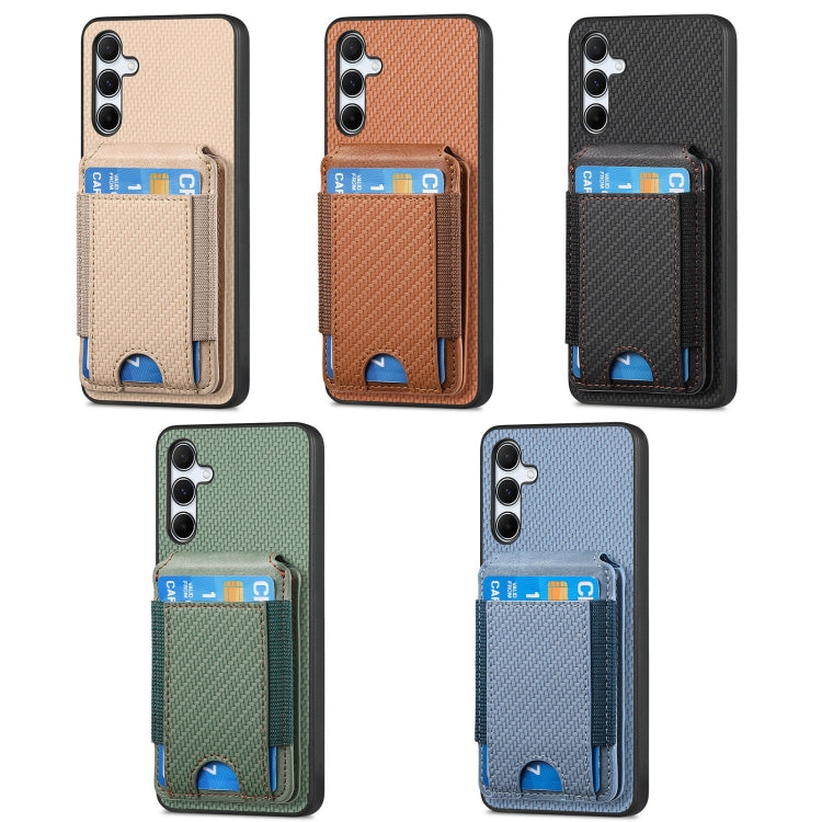 For Samsung Galaxy S24+ 5G Carbon Fiber Vertical Flip Wallet Stand Phone Case(Khaki)