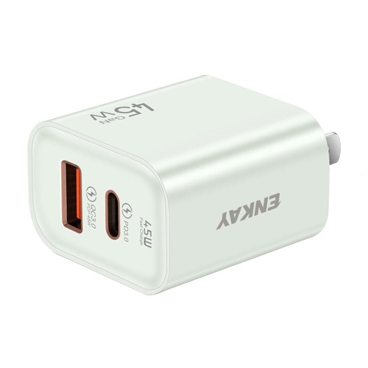 ENKAY FC-001 45W USB-A + USB-C / Type-C Dual Ports Quick Charger, US Plug(Light Green)