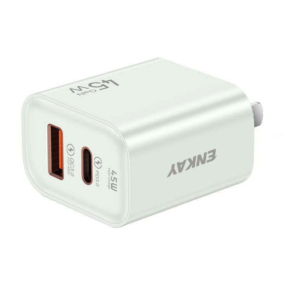 ENKAY FC-001 45W USB-A + USB-C / Type-C Dual Ports Quick Charger, US Plug(Light Green)