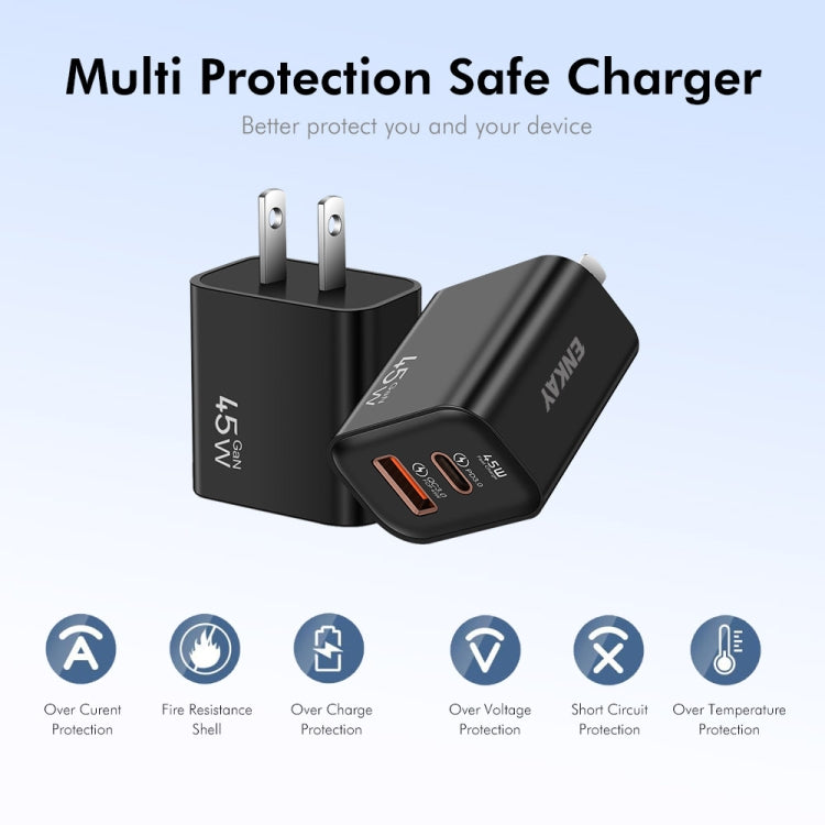 ENKAY FC-001 45W USB-A + USB-C / Type-C Dual Ports Quick Charger, US Plug(Black)