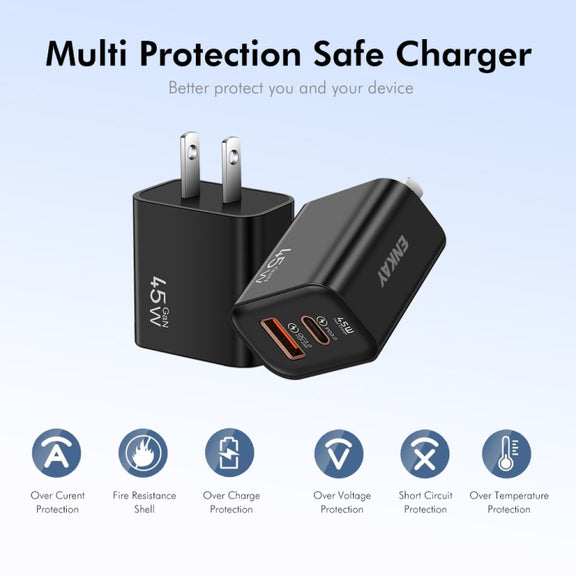 ENKAY FC-001 45W USB-A + USB-C / Type-C Dual Ports Quick Charger, US Plug(White)