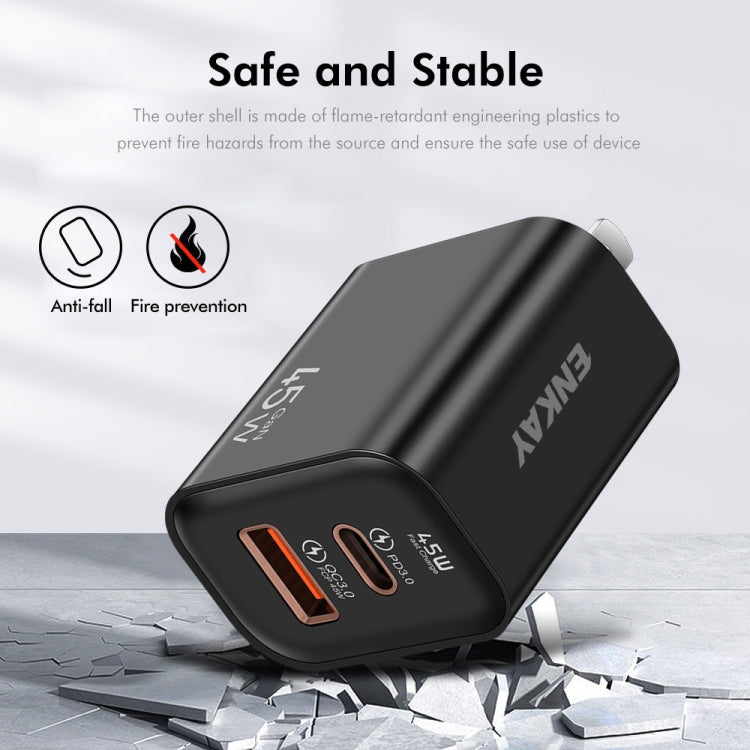 ENKAY FC-001 45W USB-A + USB-C / Type-C Dual Ports Quick Charger, US Plug(White)