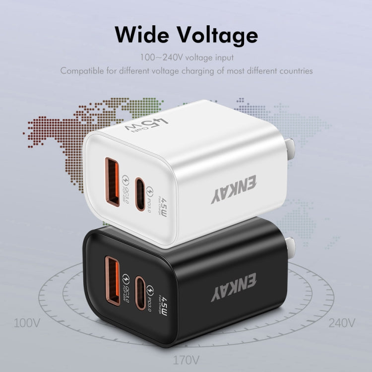ENKAY FC-001 45W USB-A + USB-C / Type-C Dual Ports Quick Charger, US Plug(White)