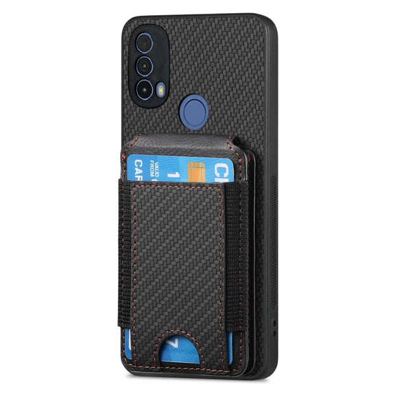 For Motorola Moto E20 / E30 Carbon Fiber Vertical Flip Wallet Stand Phone Case(Black)