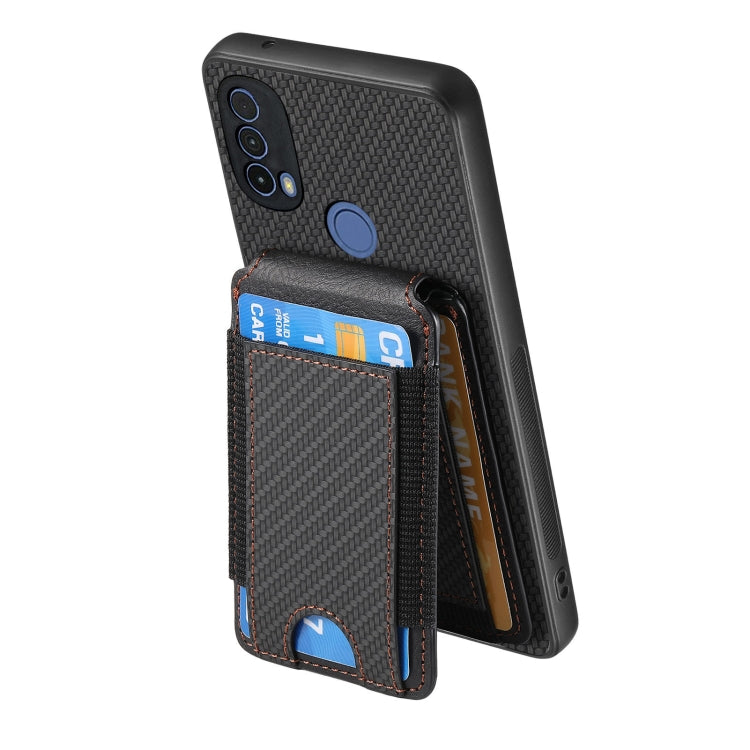 For Motorola Moto E20 / E30 Carbon Fiber Vertical Flip Wallet Stand Phone Case(Black)