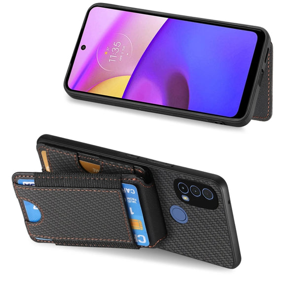 For Motorola Moto E20 / E30 Carbon Fiber Vertical Flip Wallet Stand Phone Case(Black)