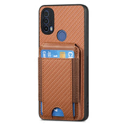 For Motorola Moto E20 / E30 Carbon Fiber Vertical Flip Wallet Stand Phone Case(Brown)
