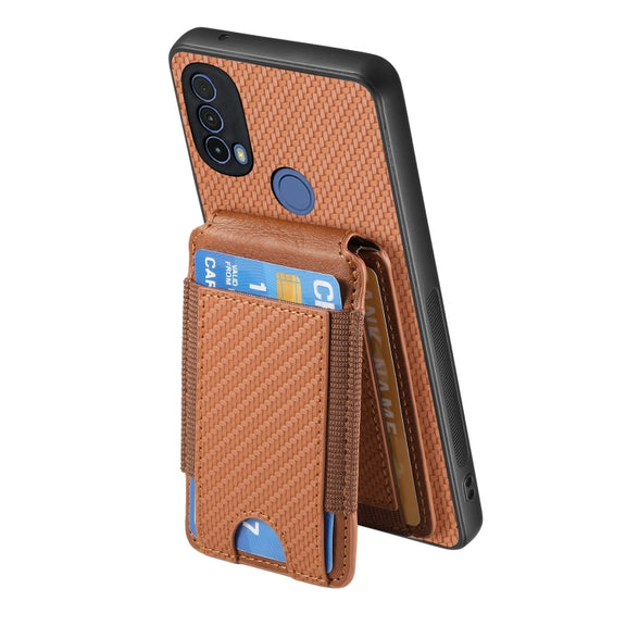 For Motorola Moto E20 / E30 Carbon Fiber Vertical Flip Wallet Stand Phone Case(Brown)