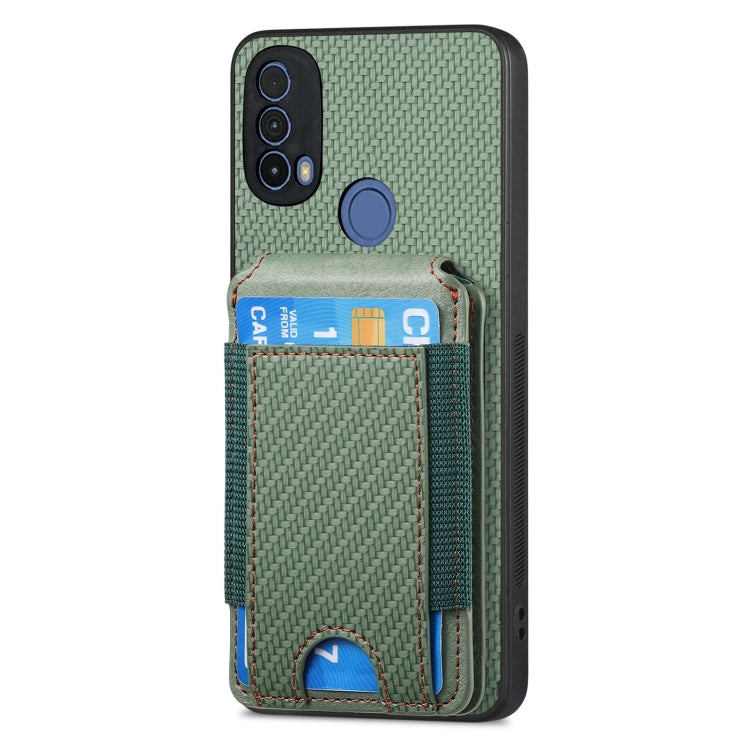 For Motorola Moto E20 / E30 Carbon Fiber Vertical Flip Wallet Stand Phone Case(Green)