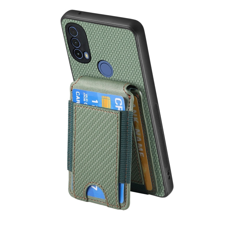 For Motorola Moto E20 / E30 Carbon Fiber Vertical Flip Wallet Stand Phone Case(Green)