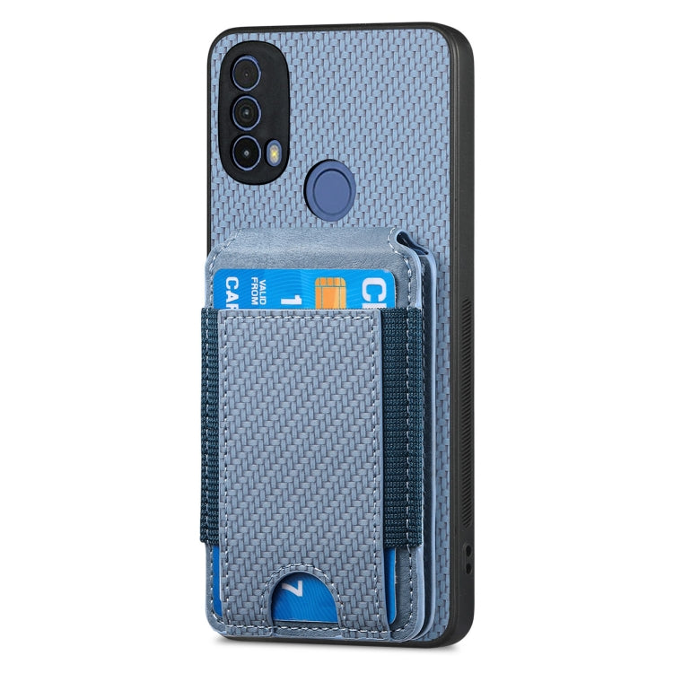 For Motorola Moto E40 Carbon Fiber Vertical Flip Wallet Stand Phone Case(Blue)