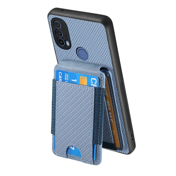 For Motorola Moto E40 Carbon Fiber Vertical Flip Wallet Stand Phone Case(Blue)