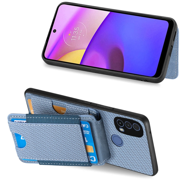 For Motorola Moto E40 Carbon Fiber Vertical Flip Wallet Stand Phone Case(Blue)