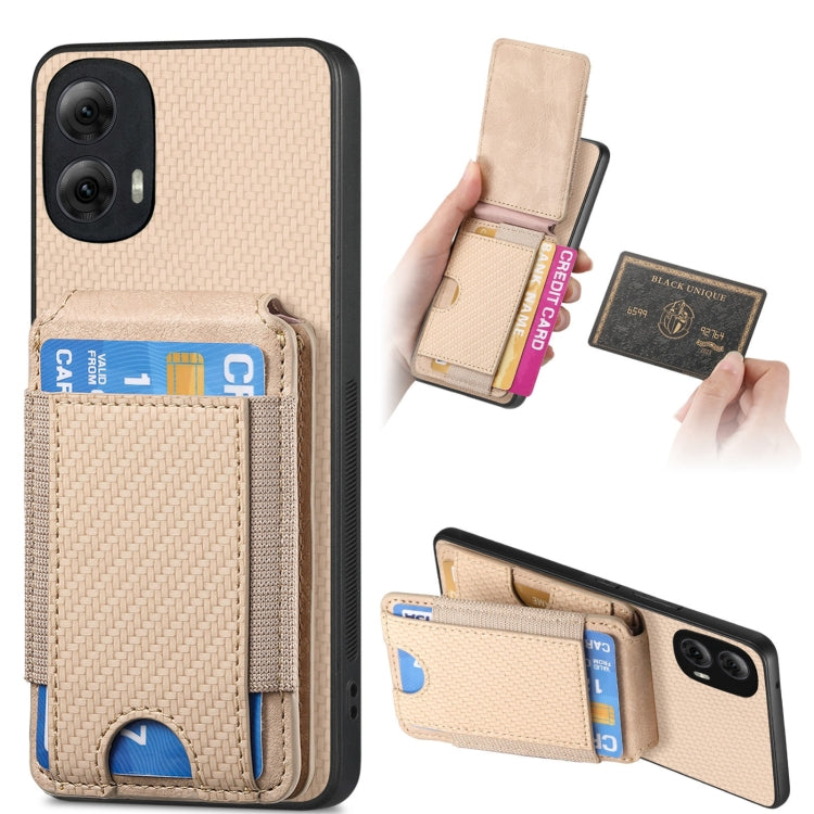 For Motorola Moto G Power 2024 5G Carbon Fiber Vertical Flip Wallet Stand Phone Case(Khaki)