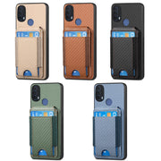 For Motorola Moto E40 Carbon Fiber Vertical Flip Wallet Stand Phone Case(Green)