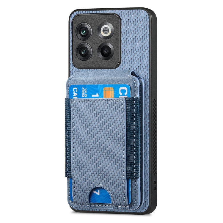 For OnePlus 12 5G Carbon Fiber Vertical Flip Wallet Stand Phone Case(Blue)