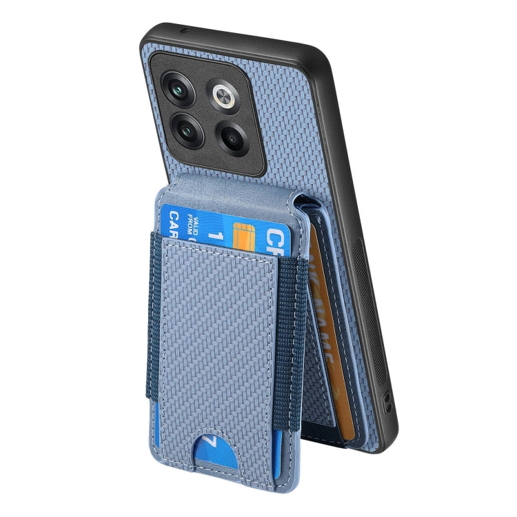 For OnePlus 12 5G Carbon Fiber Vertical Flip Wallet Stand Phone Case(Blue)