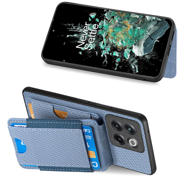 For OnePlus 12 5G Carbon Fiber Vertical Flip Wallet Stand Phone Case(Blue)