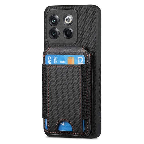 For OnePlus 12 5G Carbon Fiber Vertical Flip Wallet Stand Phone Case(Black)