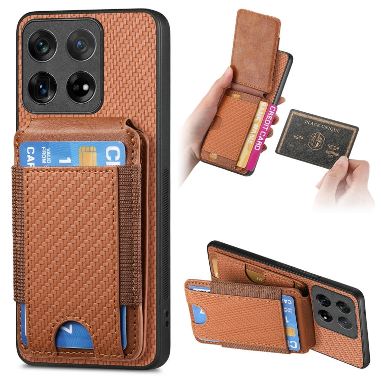 For OnePlus 12 5G Carbon Fiber Vertical Flip Wallet Stand Phone Case(Brown)