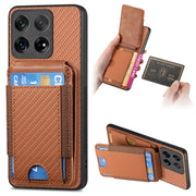 For OnePlus 12 5G Carbon Fiber Vertical Flip Wallet Stand Phone Case(Brown)