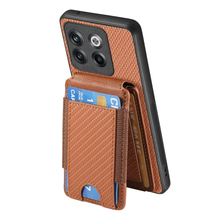 For OnePlus 12 5G Carbon Fiber Vertical Flip Wallet Stand Phone Case(Brown)