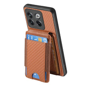 For OnePlus 12 5G Carbon Fiber Vertical Flip Wallet Stand Phone Case(Brown)