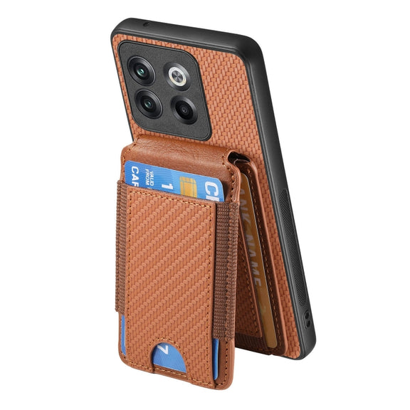 For OnePlus 12 5G Carbon Fiber Vertical Flip Wallet Stand Phone Case(Brown)
