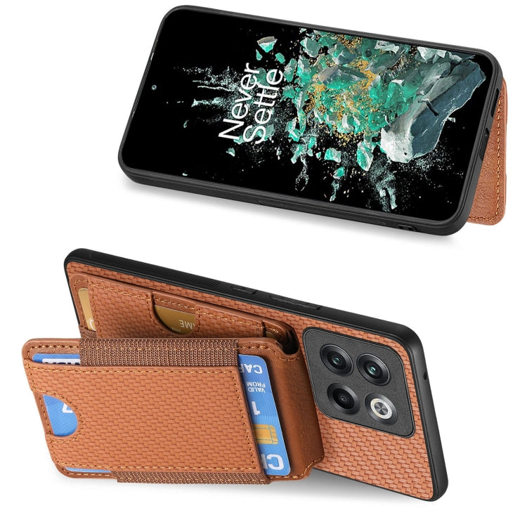 For OnePlus 12 5G Carbon Fiber Vertical Flip Wallet Stand Phone Case(Brown)