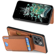 For OnePlus 12 5G Carbon Fiber Vertical Flip Wallet Stand Phone Case(Brown)