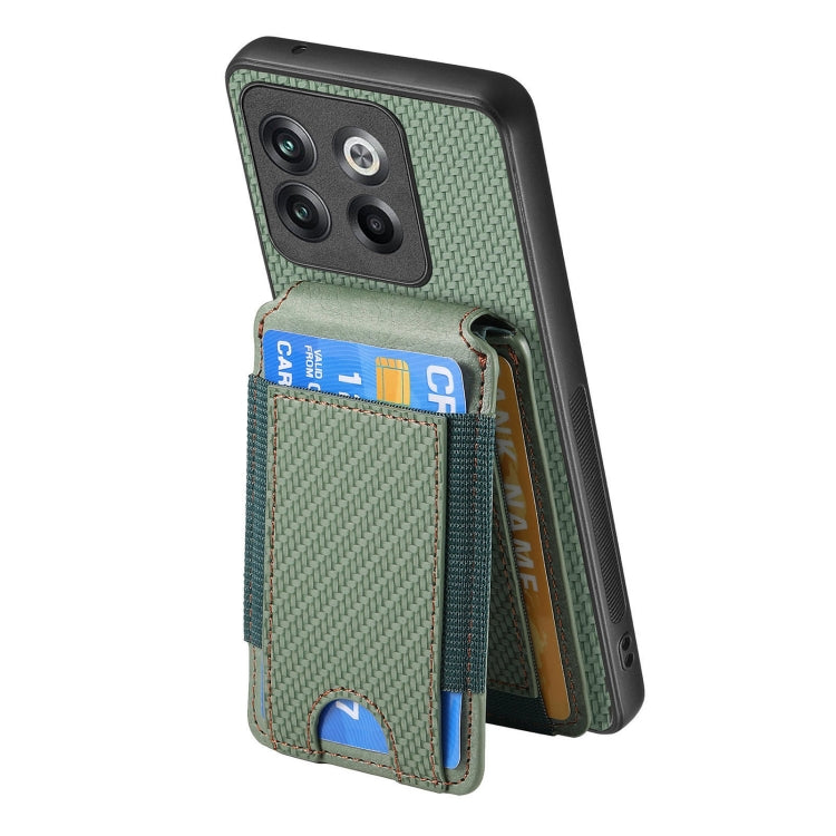 For OnePlus 12 5G Carbon Fiber Vertical Flip Wallet Stand Phone Case(Green)