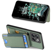 For OnePlus 12 5G Carbon Fiber Vertical Flip Wallet Stand Phone Case(Green)