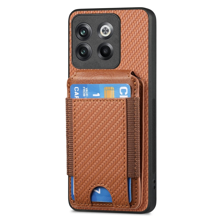 For OnePlus Nord CE3 Carbon Fiber Vertical Flip Wallet Stand Phone Case(Brown)