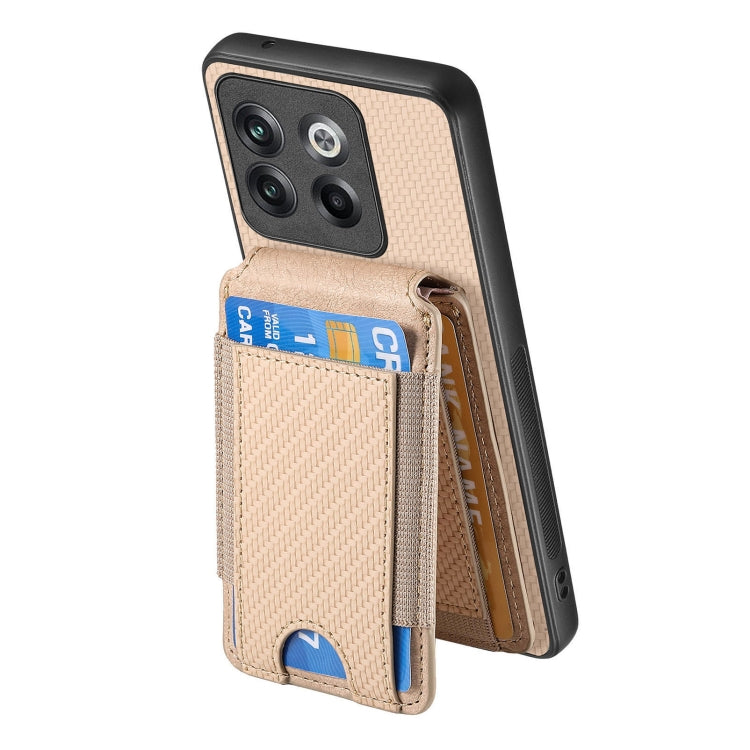 For OnePlus Nord CE3 Carbon Fiber Vertical Flip Wallet Stand Phone Case(Khaki)