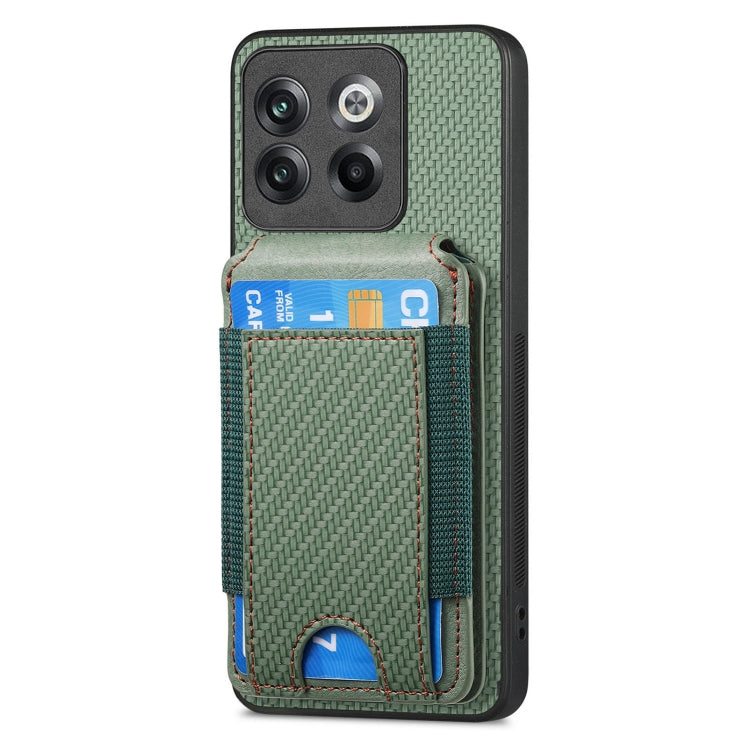 For OnePlus Nord CE3 Carbon Fiber Vertical Flip Wallet Stand Phone Case(Green)