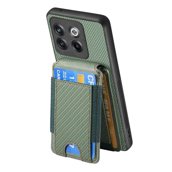 For OnePlus Nord CE3 Carbon Fiber Vertical Flip Wallet Stand Phone Case(Green)