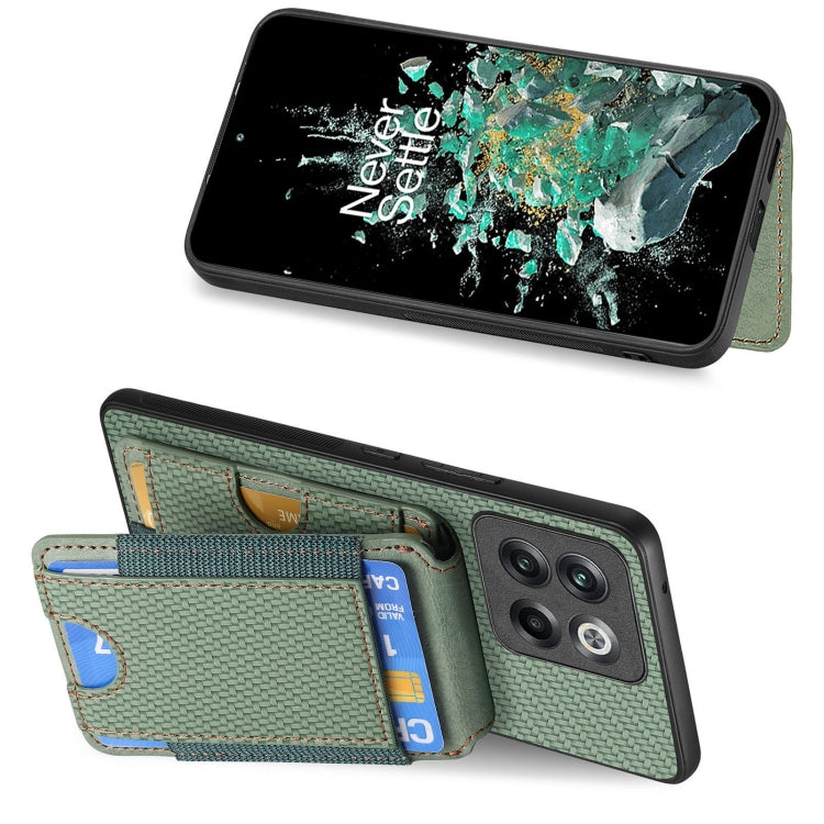 For OnePlus Nord CE3 Carbon Fiber Vertical Flip Wallet Stand Phone Case(Green)