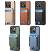 For OnePlus 12 5G Carbon Fiber Vertical Flip Wallet Stand Phone Case(Blue)