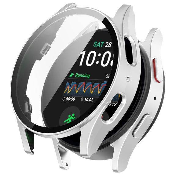For Samsung Galaxy Watch 7 44mm Tempered Film Integrated Water-resistant PC Watch Protective Cover(Silver)