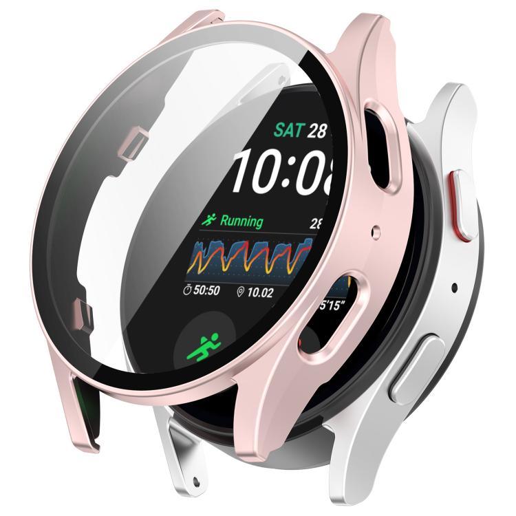 For Samsung Galaxy Watch 7 44mm PC+Tempered Film Integrated Water-resistant Watch Protective Case(Rose Gold)