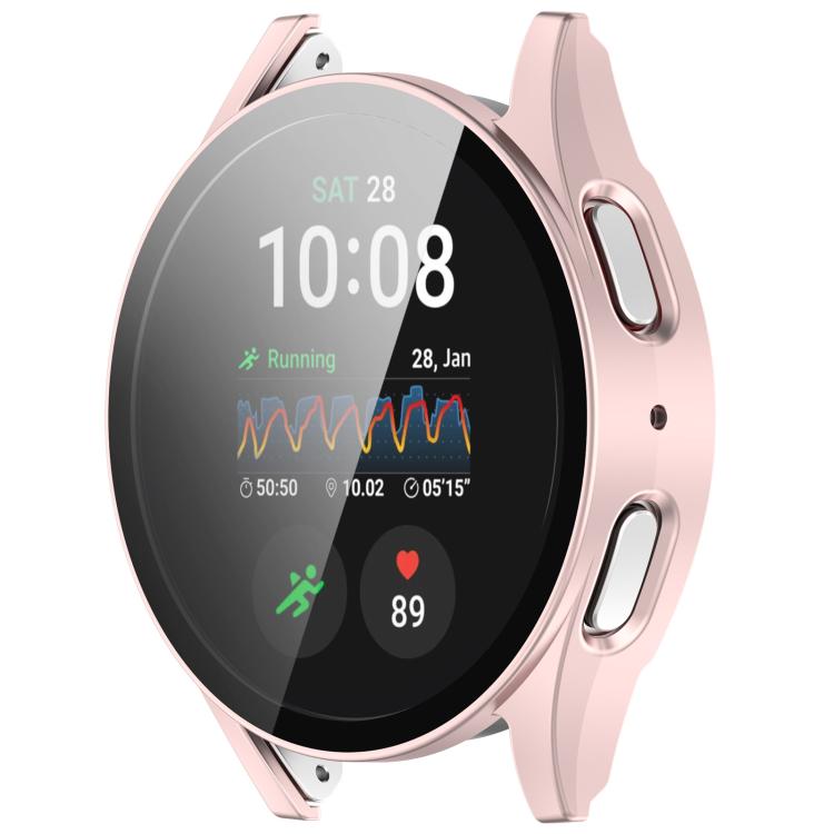 For Samsung Galaxy Watch 7 44mm PC+Tempered Film Integrated Water-resistant Watch Protective Case(Rose Gold)