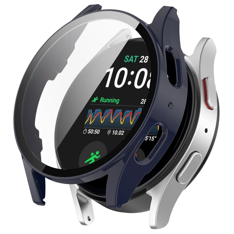 For Samsung Galaxy Watch 7 44mm PC+Tempered Film Integrated Water-resistant Watch Protective Case(Dark Blue)