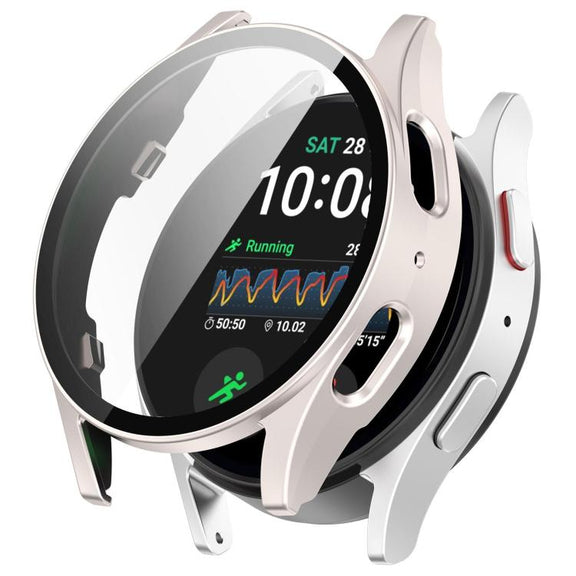For Samsung Galaxy Watch 7 40mm PC+Tempered Film Integrated Water-resistant Watch Protective Case(Starlight)
