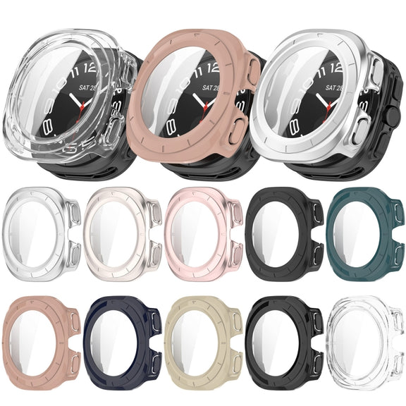 For Samsung Galaxy Watch 7 44mm Tempered Film Integrated Water-resistant PC Watch Protective Cover(Ivory)