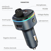 C58 Car MP3 Music Player Type-C + USB Car Charger Bluetooth Adapter FM Transmitter