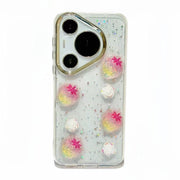 For Huawei Pura 70 Electroplated Frame 3D Strawberry Flower  TPU Phone Case(Pink Strawberry)