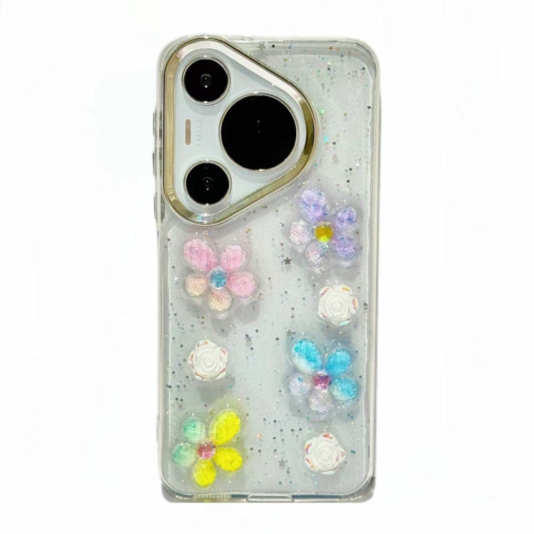 For Huawei Pura 70 Electroplated Frame 3D Strawberry Flower  TPU Phone Case(Colorful Flowers)