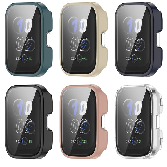 For Amazfit bip5 Unity PC + Tempered Glass Film Integrated Watch Protective Case(Transparent White)