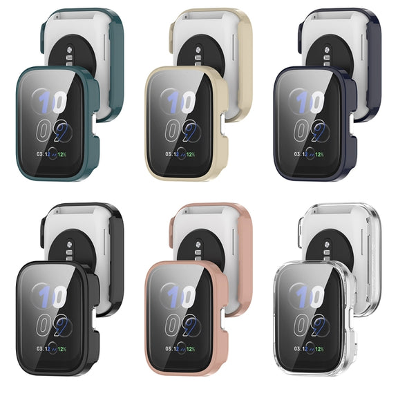 For Amazfit bip5 Unity PC + Tempered Glass Film Integrated Watch Protective Case(Black)